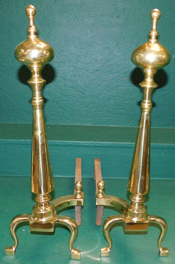 Pair of Brass Andirons: Pair of Brass Andirons . 23" H