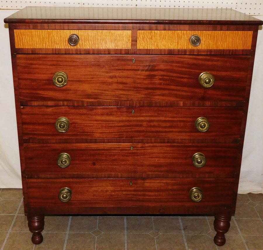 19th C Cherry 2/4 Chest w 2 Tiger Maple Dr Fronts (1 of 6)
