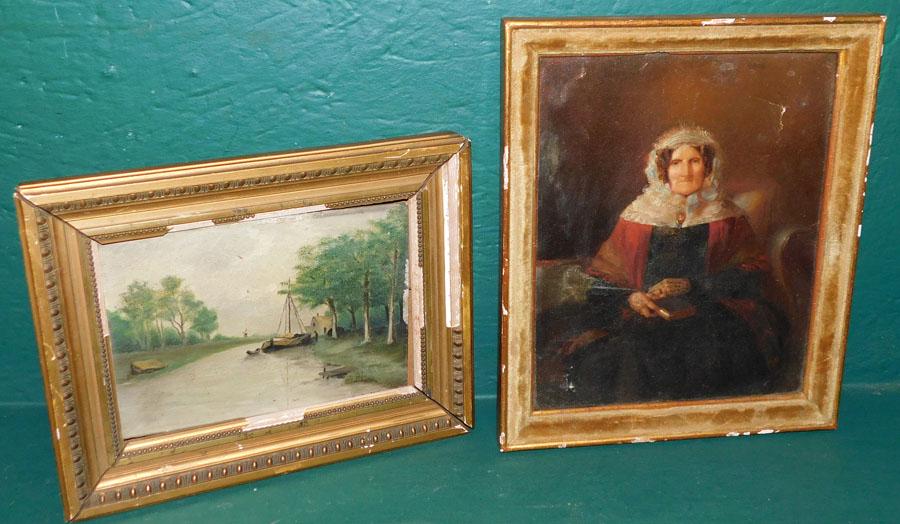 2 19th C OOC & OOB Paintings of Woman & River Scene (1 of 6)
