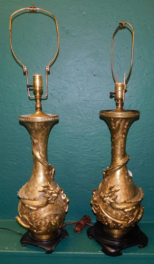 Pr Oriental Bronze Dragon Urns Made Into Lamps (1 of 4)