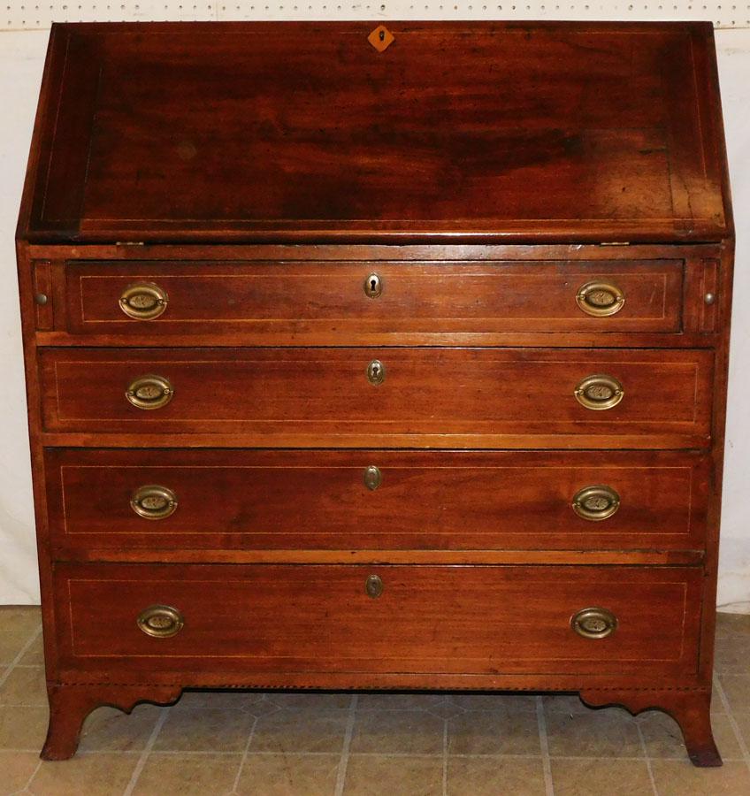 19th C  American Walnut Inlay Slant Front Desk (1 of 9)