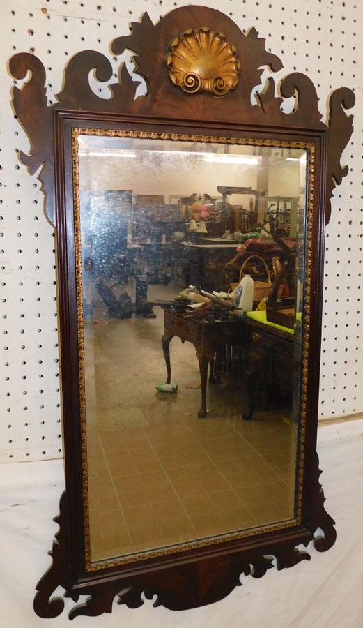 Mahogany Beveled Mirror By Henkel Harris: Mahogany Beveled Mirror By Henkel Harris. 23" X 41 1/4"