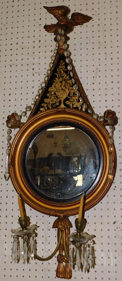 Gilt Wood Framed Mirror W/ Eagle Crest & Eglomise Panel (1 of 7)