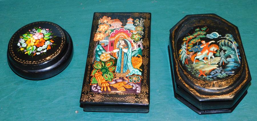 Three Russian Lacquered Dresser Boxes (1 of 5)
