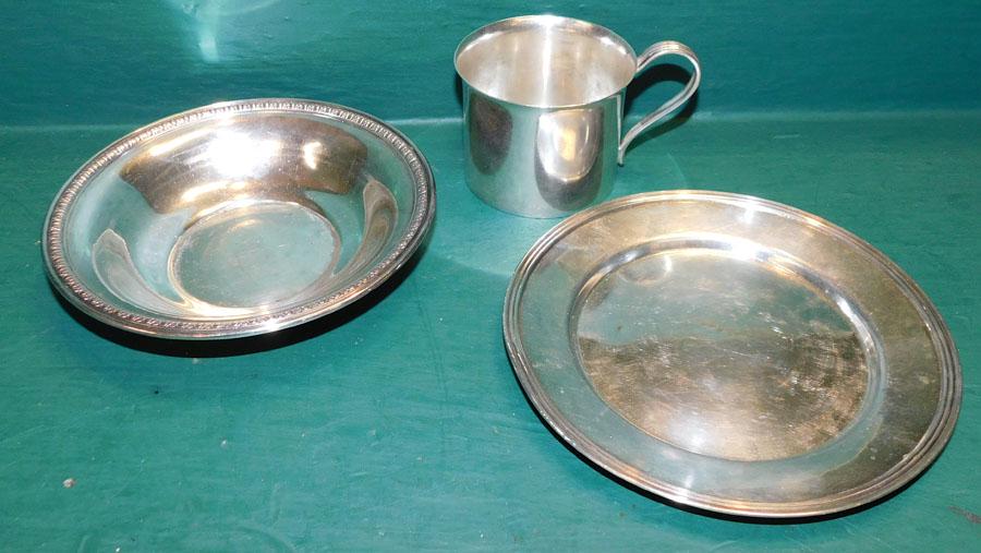 Sterling Baby Cup, Bowl, Bread & Butter Plate ( 8.2 (1 of 4)
