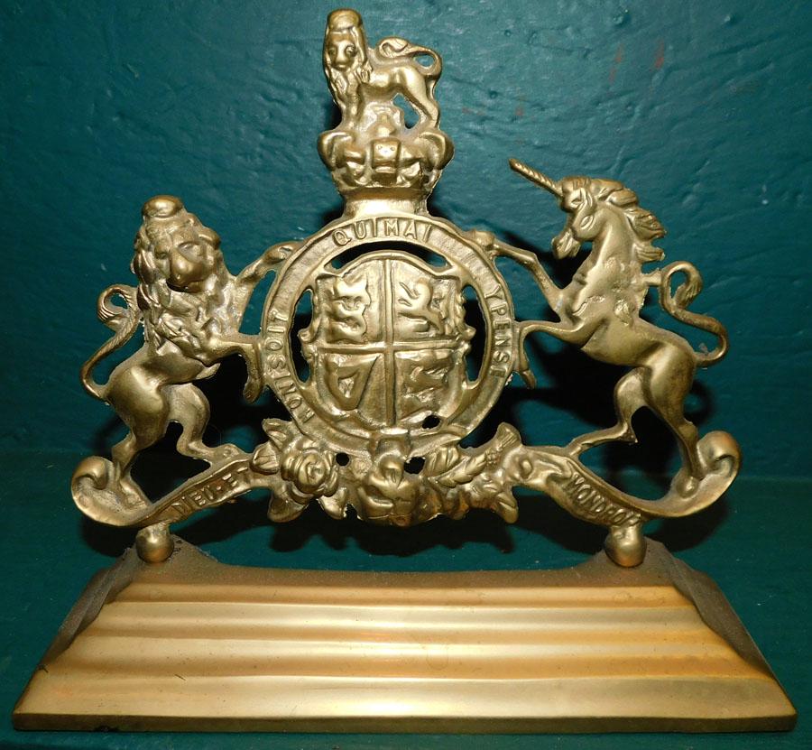 Cast Brass Coat Of Arms Door Stop: Cast Brass Coat Of Arms Door Stop. 11 1/4" W 9 3/4" H