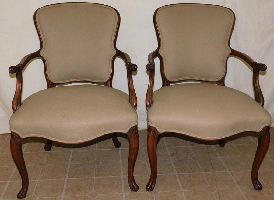 Pair Antique Walnut Upholstered Arm Chairs (1 of 4)