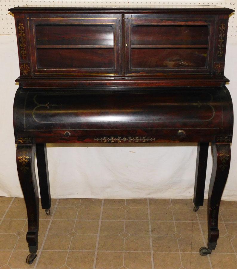 19th C Rosewood Reg. Bookcase Secretary (1 of 9)