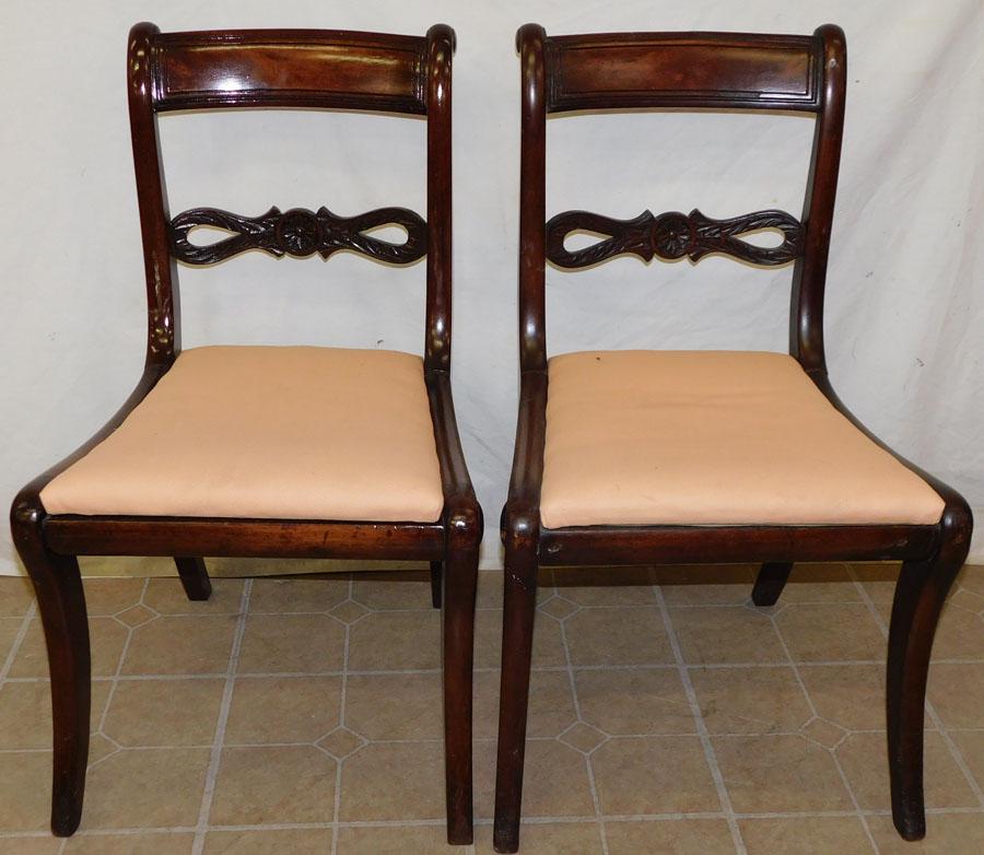 Pair 19th C Mah Carved  Regency Side Chairs (1 of 4)