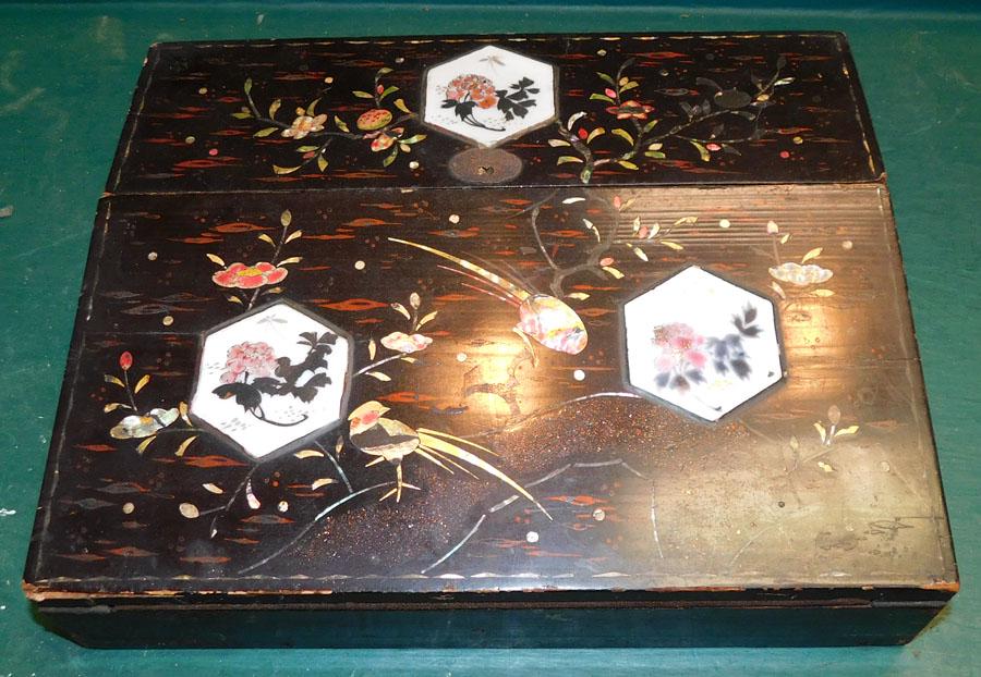 Paint Decorated Black Lacquered Lap Desk (1 of 2)