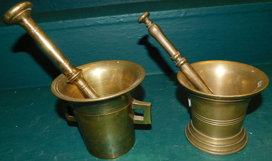 Two Antique Cast Brass Mortar & Pestles (1 of 3)