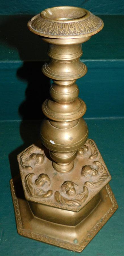 Heavy Cast Brass Candlestick W/ Putti Faces (1 of 3)