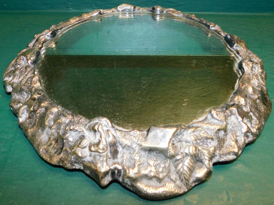 Antique Silver Plated Repousse Mirrored Plateau (1 of 3)