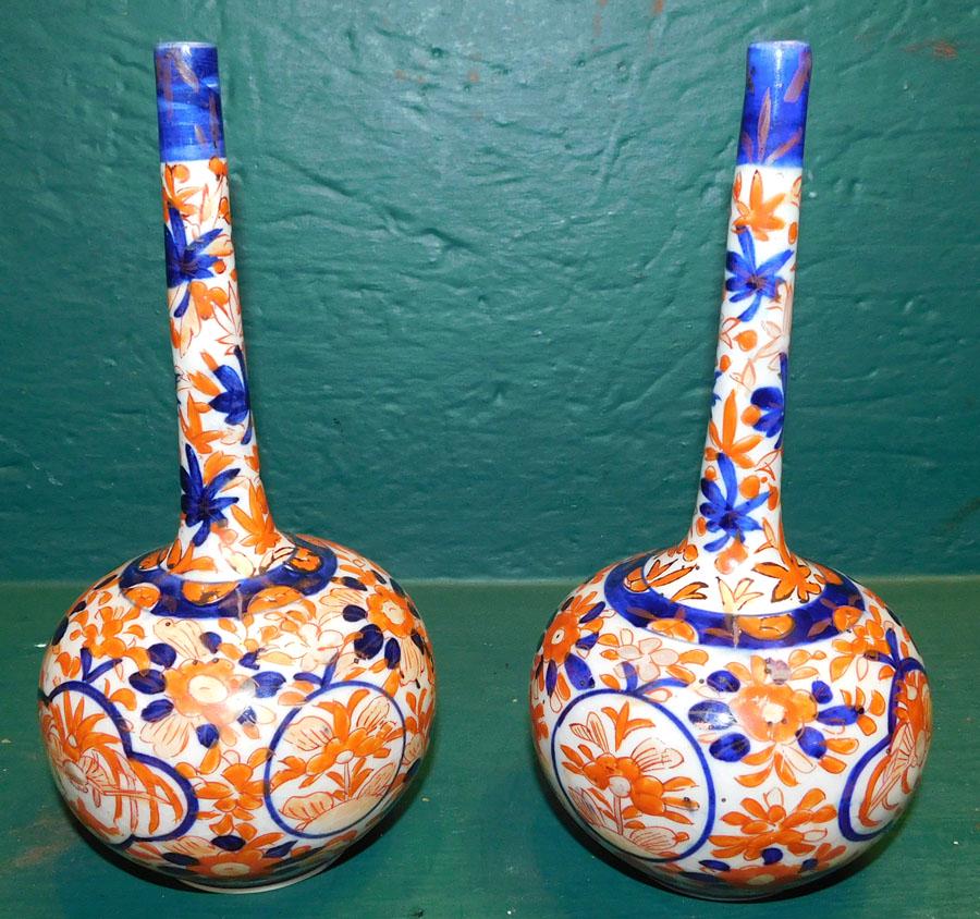 Pair 19th C Bottle Form Imari Vases (1 of 4)