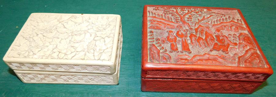 2 Carved Cinnabar Boxes (1 of 5)