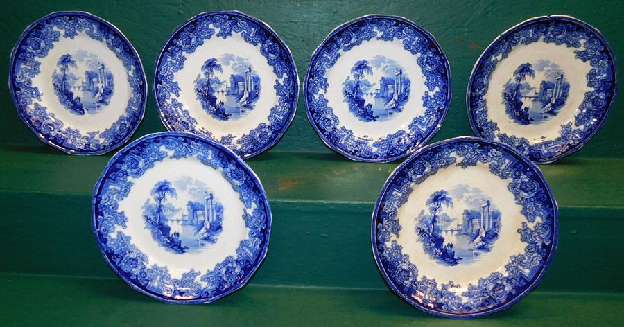 Set 6 English B & W Ironstone 19th C Plates (1 of 4)
