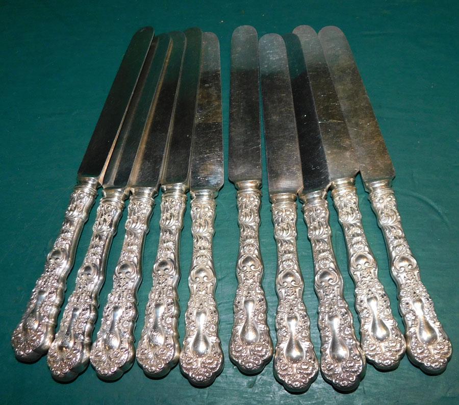 10 Gorham Sterling Dinner Knives W/ SP Blades (1 of 2)