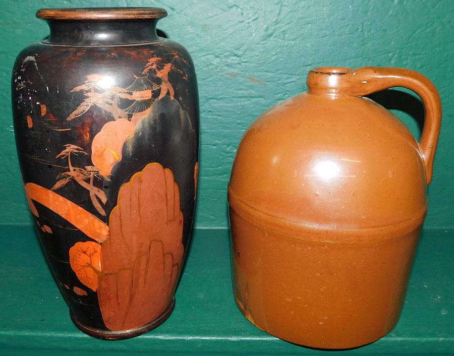 Peoria Pottery  Whiskey Jug & Pottery Oriental Vase (1 of 5)
