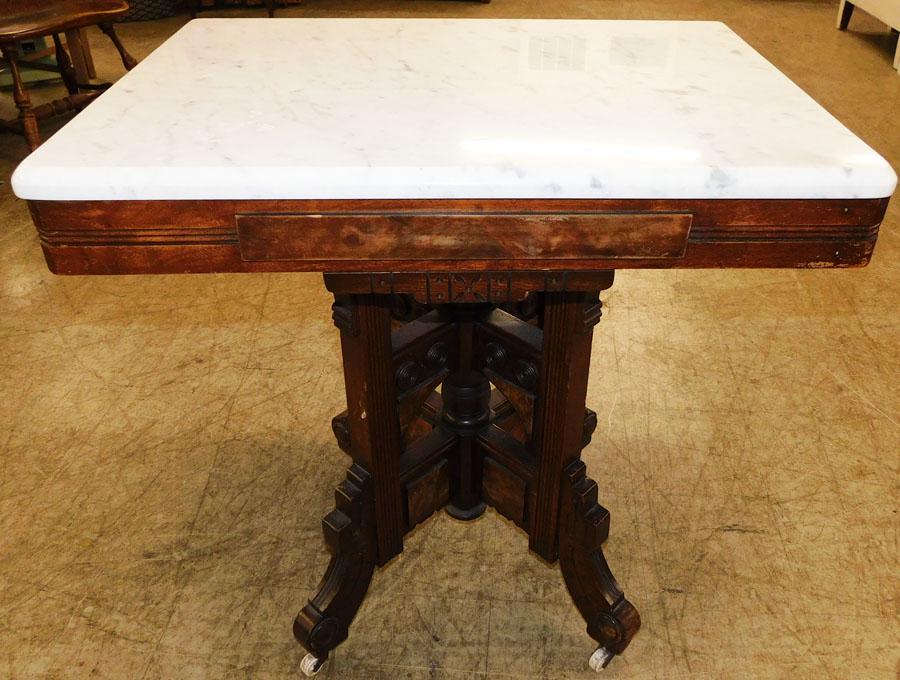 Antique Walnut Victorian Marble Top Table (1 of 4)