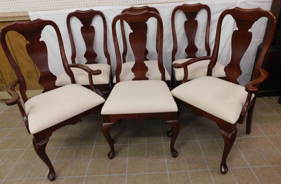 6 Queen Anne Cherry Dining Chairs By Colonial Furn Co, (1 of 4)