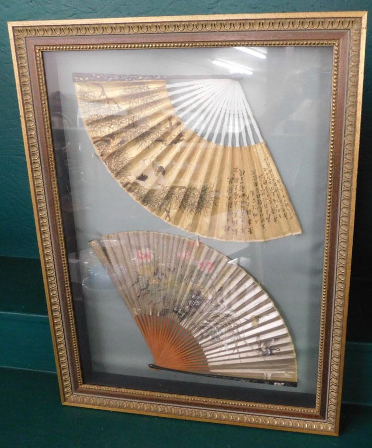 Two Hand Painted Oriental Fans In Showcase Frame (1 of 5)