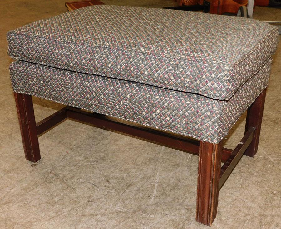 Mahogany Upholstered Stretcher Base Ottoman (1 of 2)