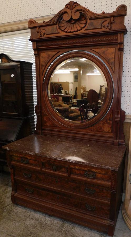 Antique Victorian Walnut Marble Top Dresser (1 of 1)