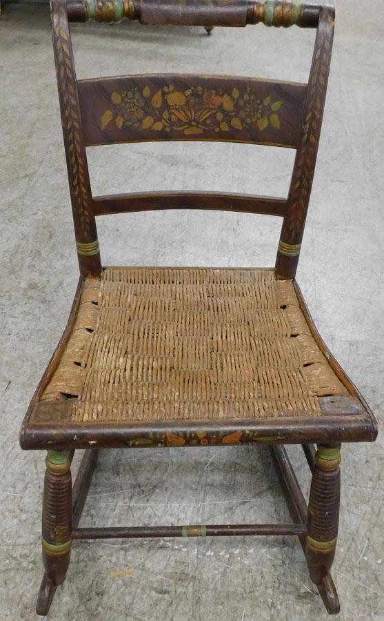 Painted Hitchcock Style Rush Bottom Rocking Chair: Painted Hitchcock Style Rush Bottom Rocking Chair. 30" H