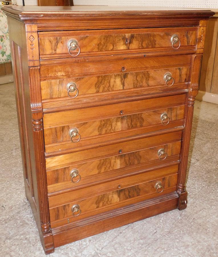 Antique Victorian Walnut 5 Drawer Chest (1 of 3)