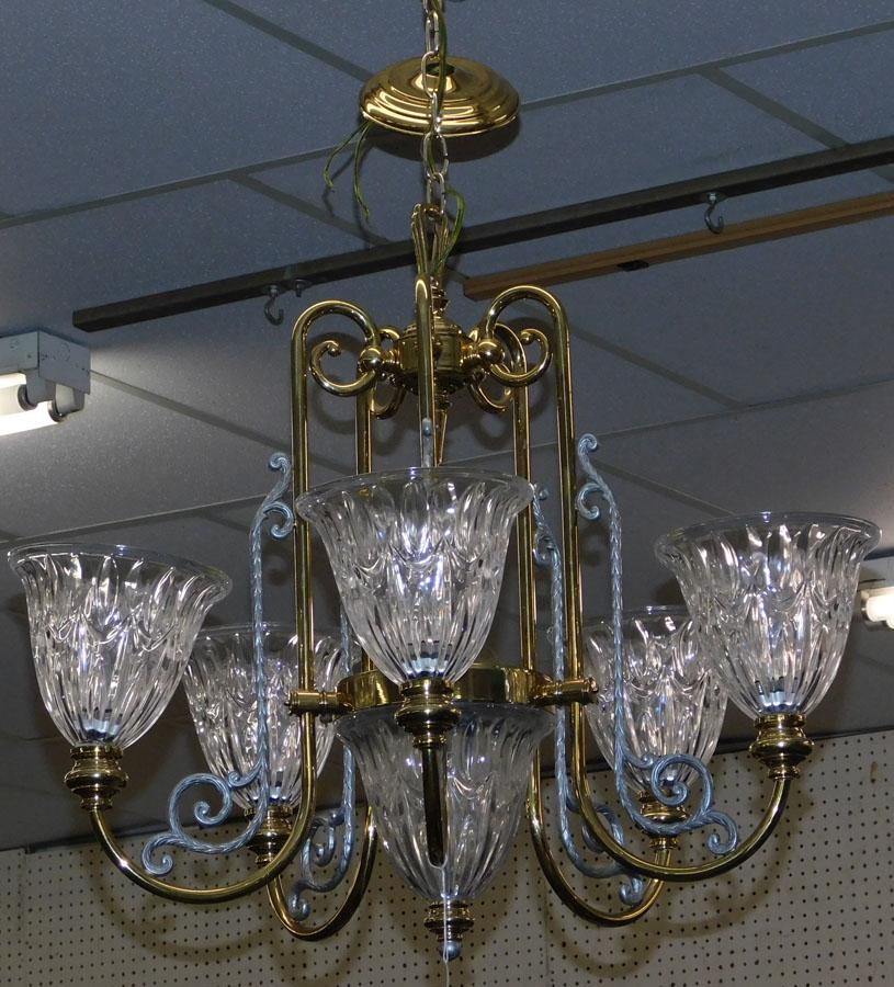 Brass & Glass 6 Light Hanging Light Fixture (1 of 3)