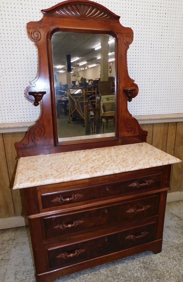 Antique Walnut Victorian Marble Top 3 Drawer Dresser (1 of 5)