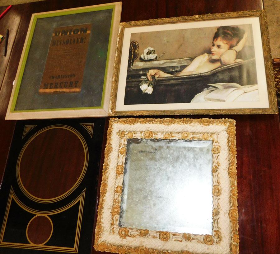 Antique Mirror, Print,Framed Flyer,Eglomise Glass Panel (1 of 6)