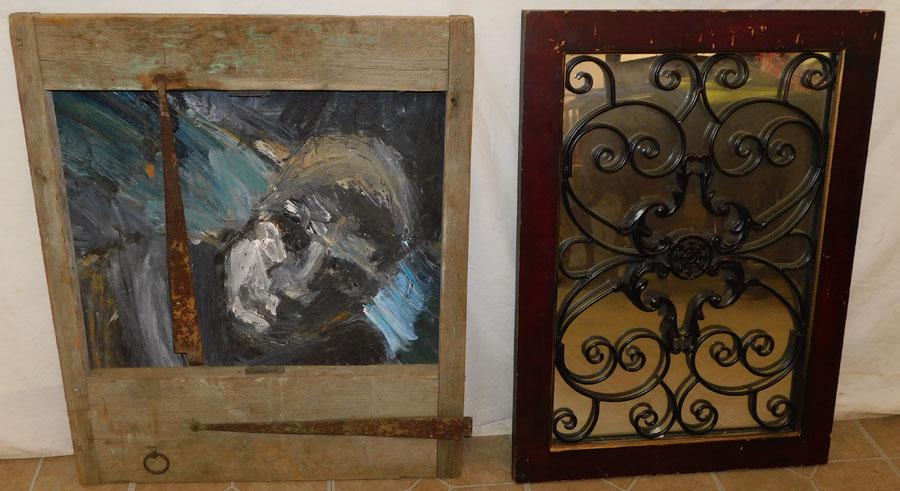 Antique OOB --  Mirror -- Wrought Iron Panel (1 of 2)