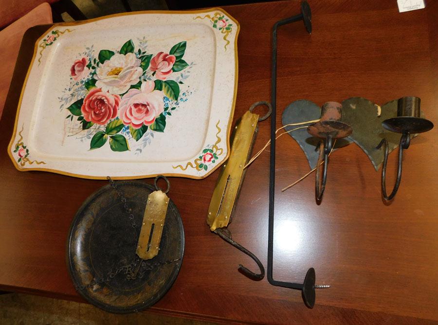 Lot  Wrought Iron -- 2 Scales -- Painted Tray (1 of 3)