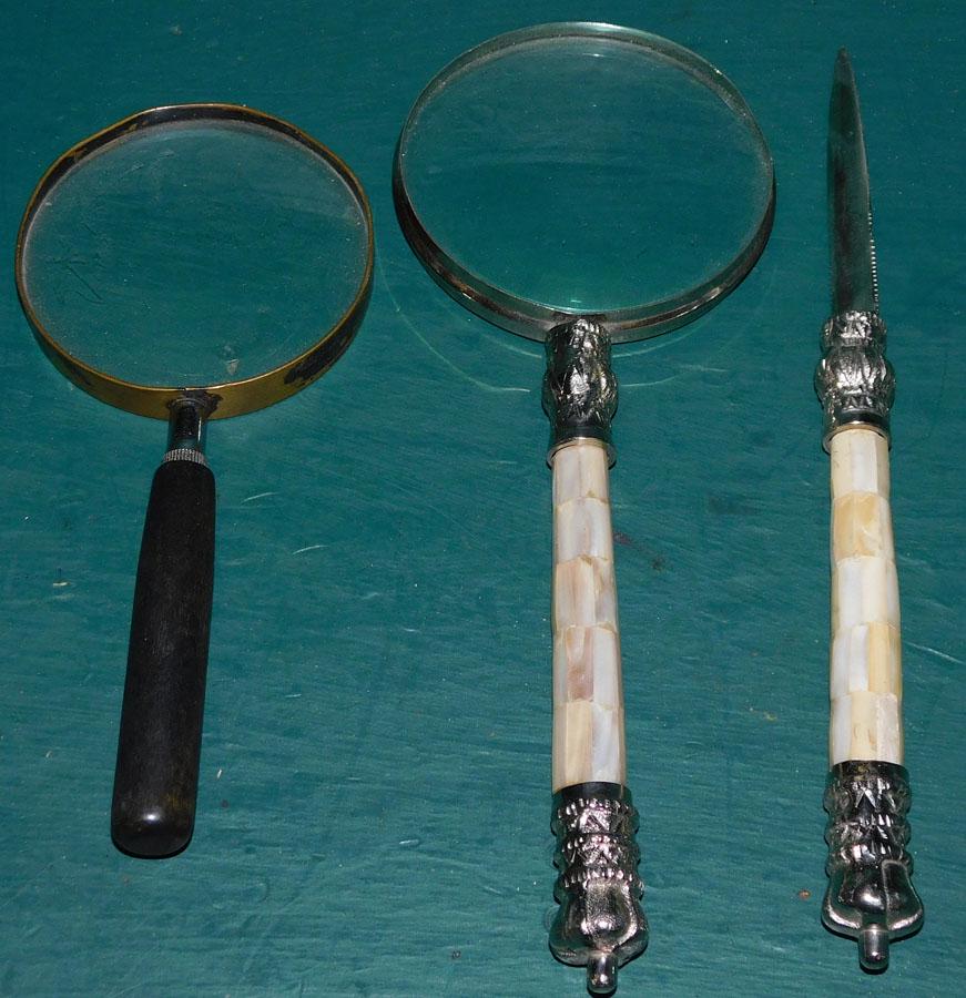 Two Magnifying Glass & Letter Opener: Two Magnifying Glass & Letter Opener. 10 1/2" Long (Longest)