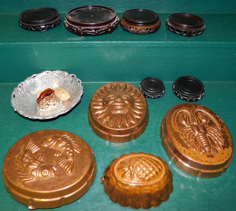 Lot Oriental Teak Wood Stands -- Copper Molds (1 of 1)