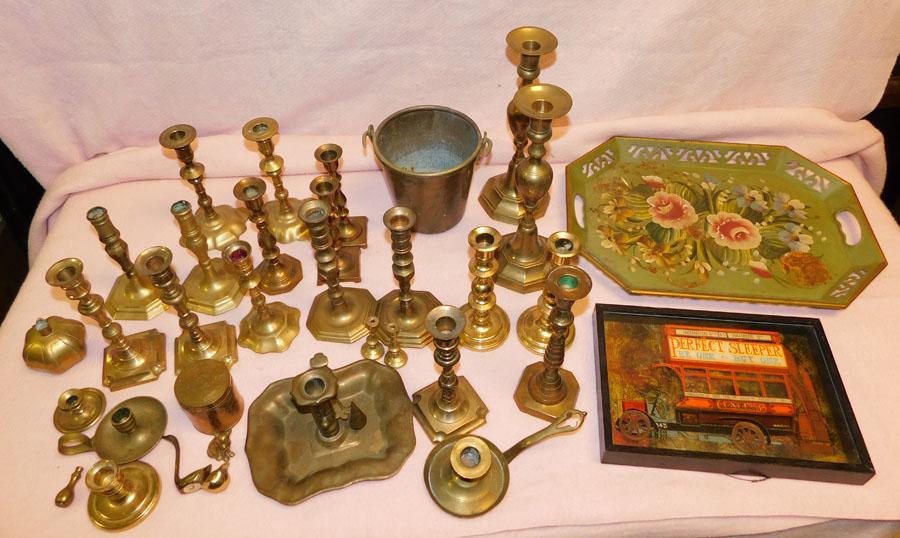 Painted Tray -- Brass Candlesticks (1 of 1)