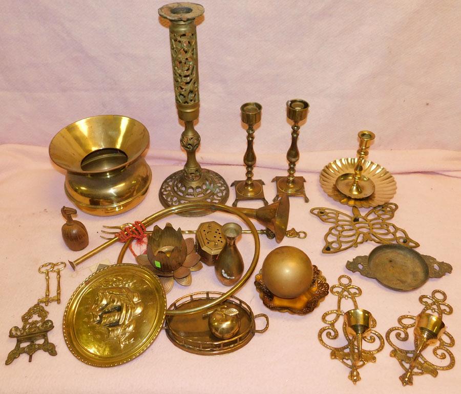 Lot Brass  Candlesticks -- Trays -- Bowls (1 of 1)