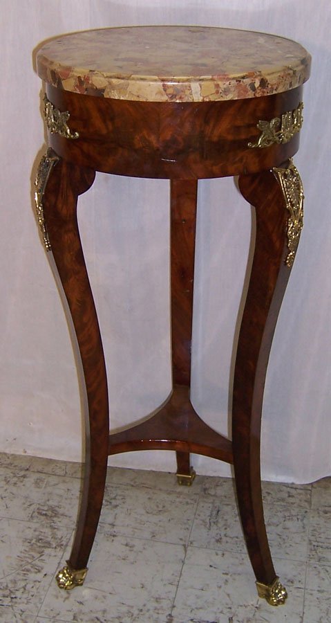 Marble top Fr. round fern stand w/ bronze mount: Marble top French round fern stand with bronze mounts