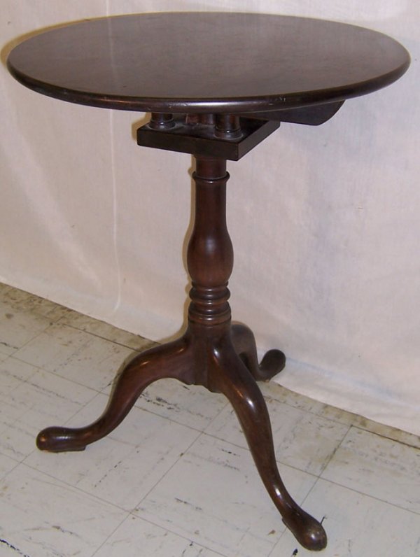 18th c mahogany birdcage Queen Anne tilt top table: 18th century mahogany bird cage Queen Anne tilt top tea table, Circa 1780 (22" round, 28' tall)