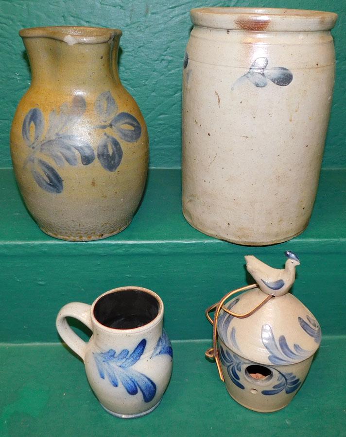 4 Pc Blue Decorated Salt Glaze Pottery (1 of 4)