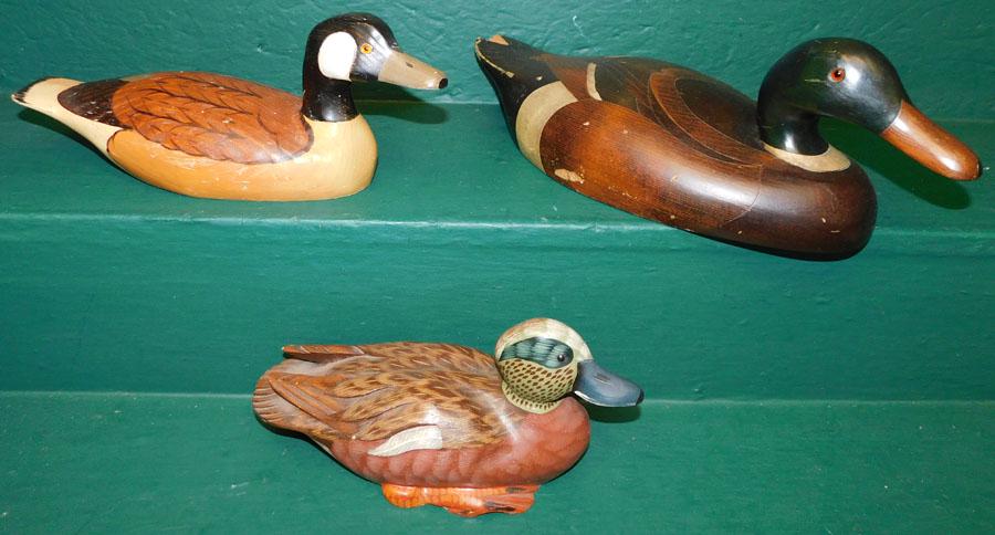 Three Carved Wood Painted Decorated Duck Decoys (1 of 6)