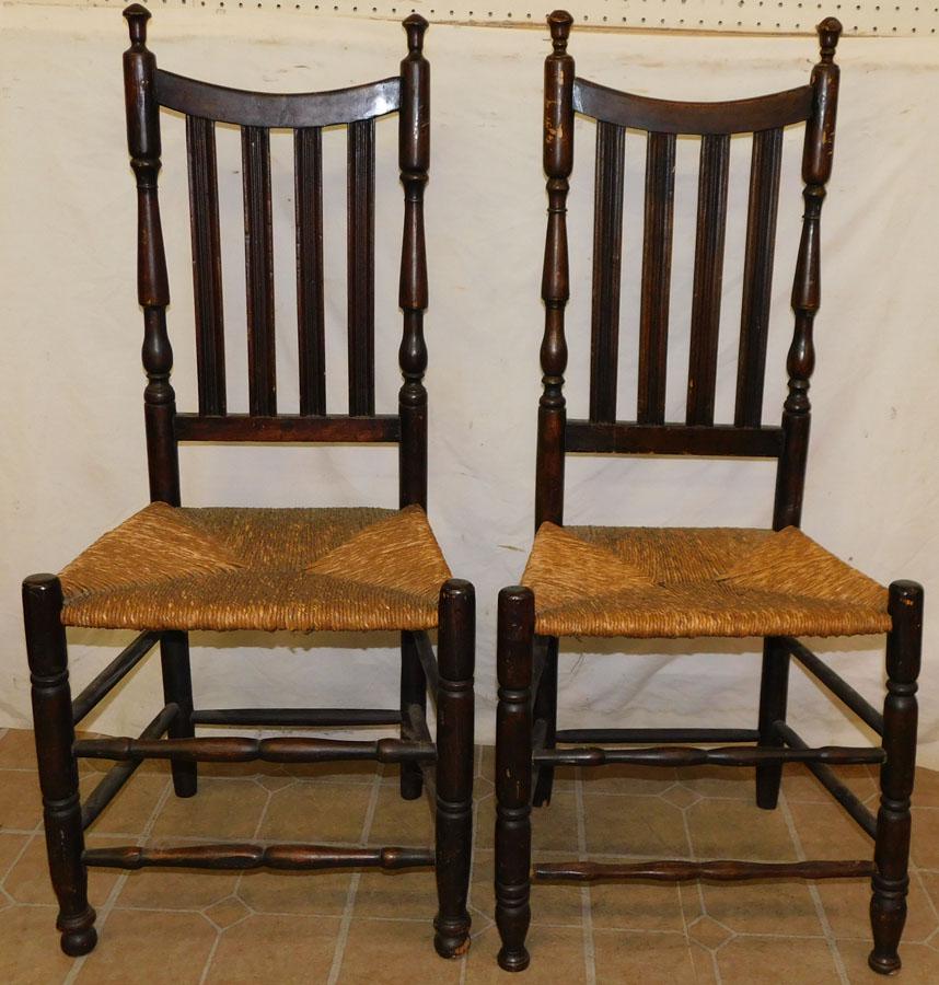 Pair 19th C Barrister Back Rush Bottom Chairs (1 of 5)