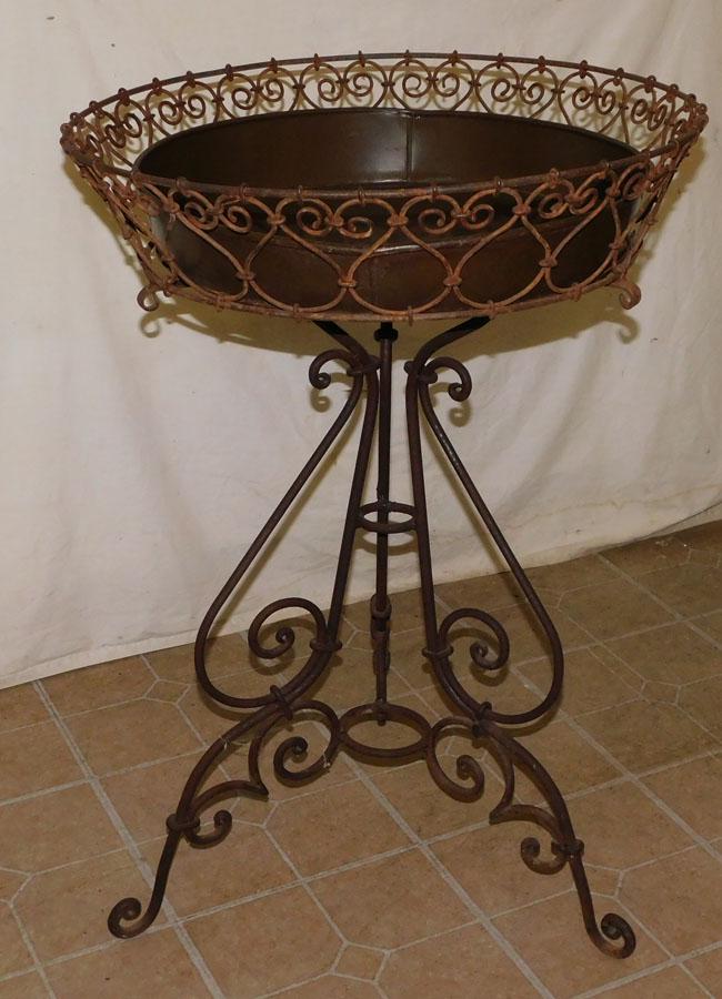 Antique Wrought Iron Plant Stand W/ Tole Liner (1 of 3)