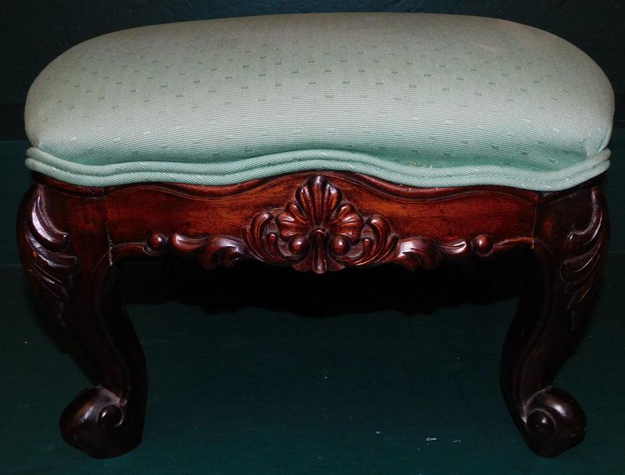 Mahogany Carved Upholstered Foot Stool (1 of 2)