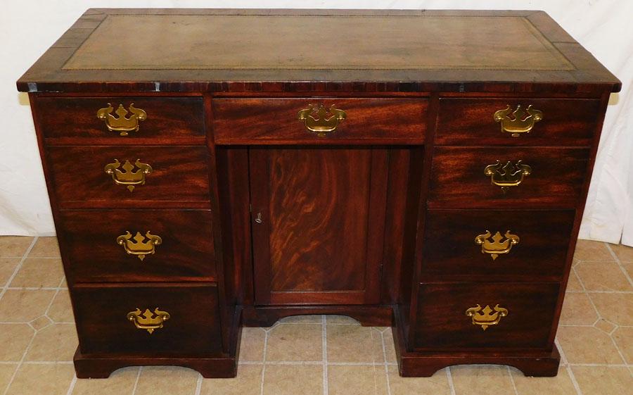 19th C Mahogany Tooled Leather Top Knee Hole Desk (1 of 8)