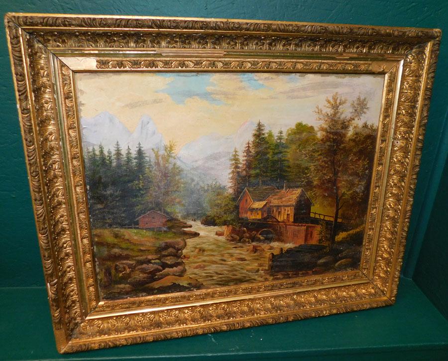 OOB "Mill Scene" In 19th C Gilt Frame (1 of 9)