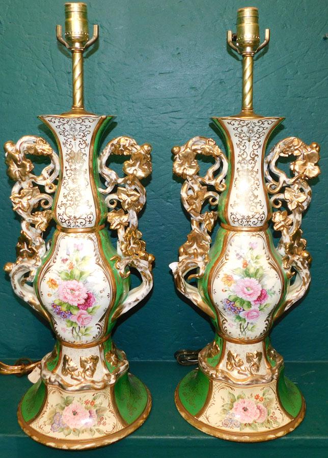 Pr French Old Paris Porcelain Vases Made Into Lamps (1 of 4)