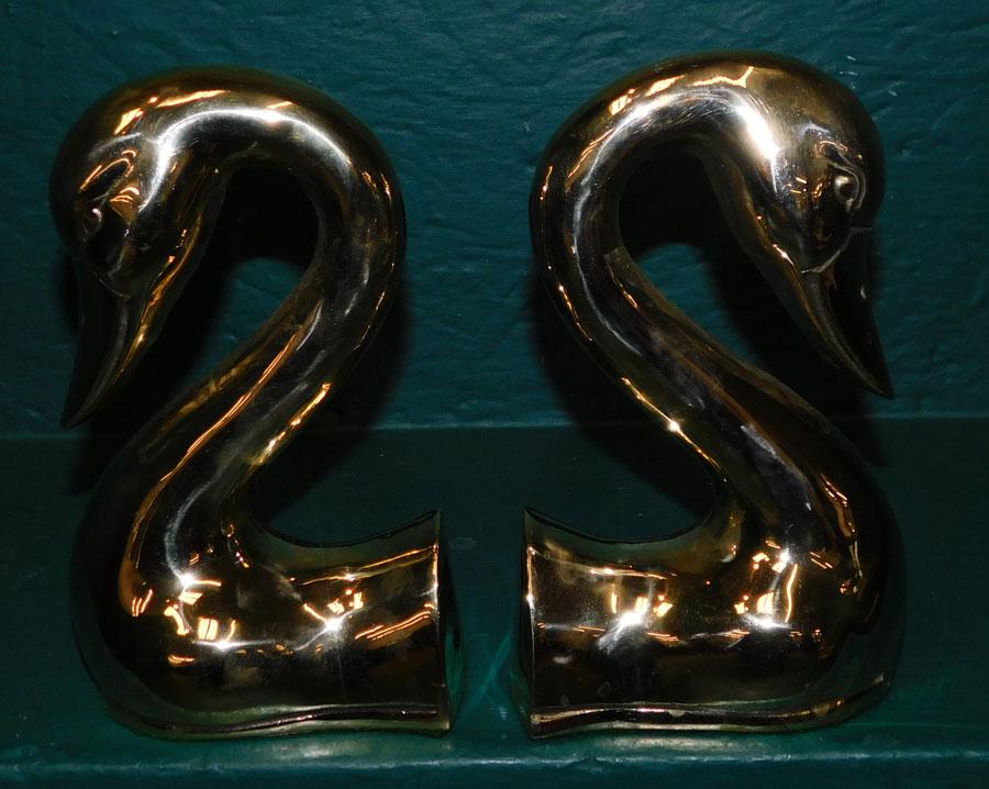 Pair Polished Brass Swan Bookends (1 of 5)