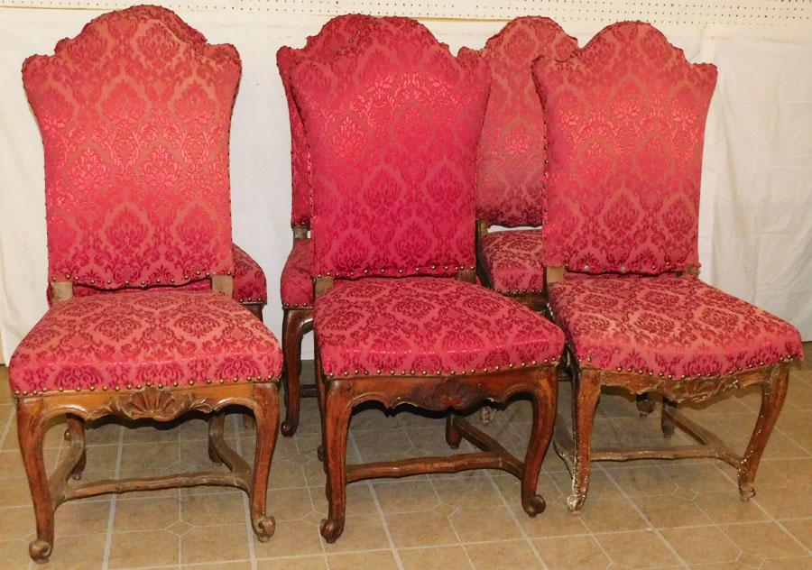 6 18th C Walnut Carved Upholstered Dining Chairs (1 of 6)
